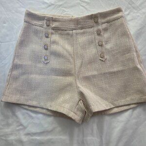 High Waisted Tweed Sailor Shorts | Cream Pearl Button Preppy Shorts | Small